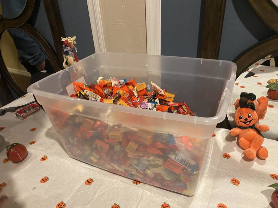 A portion of halloween candy prepared for trick or treaters at Fr. Bill and Fr. Jojo’s home