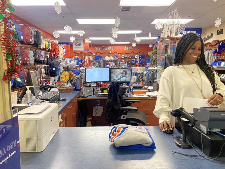 Mrs. Roberts in Bishop Gorman campus store.