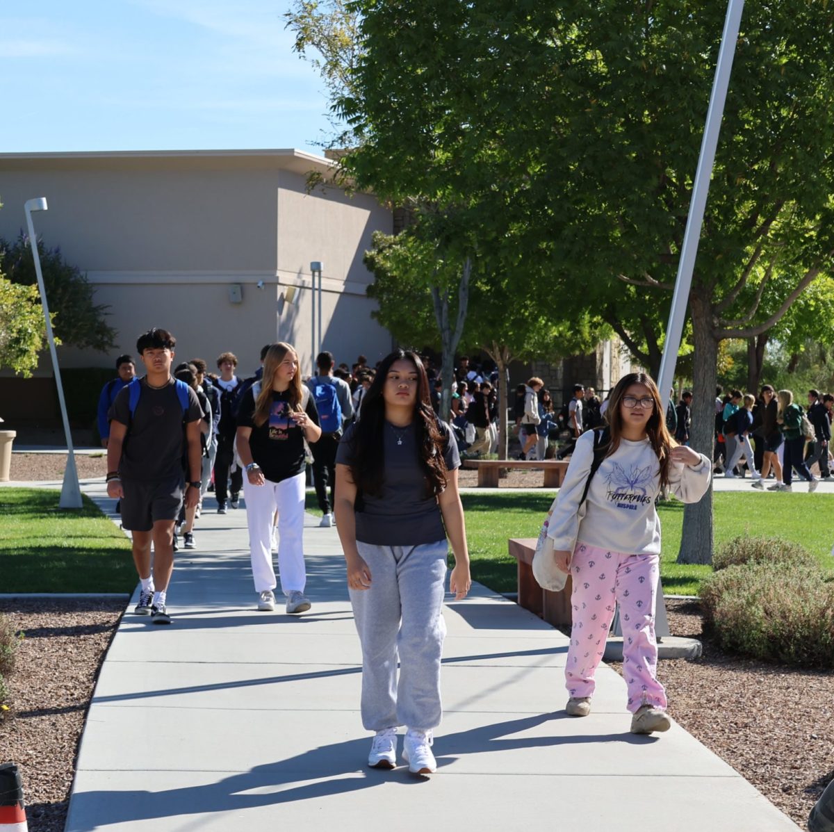 Students coming out of the 500 hallways in comfy clothes.