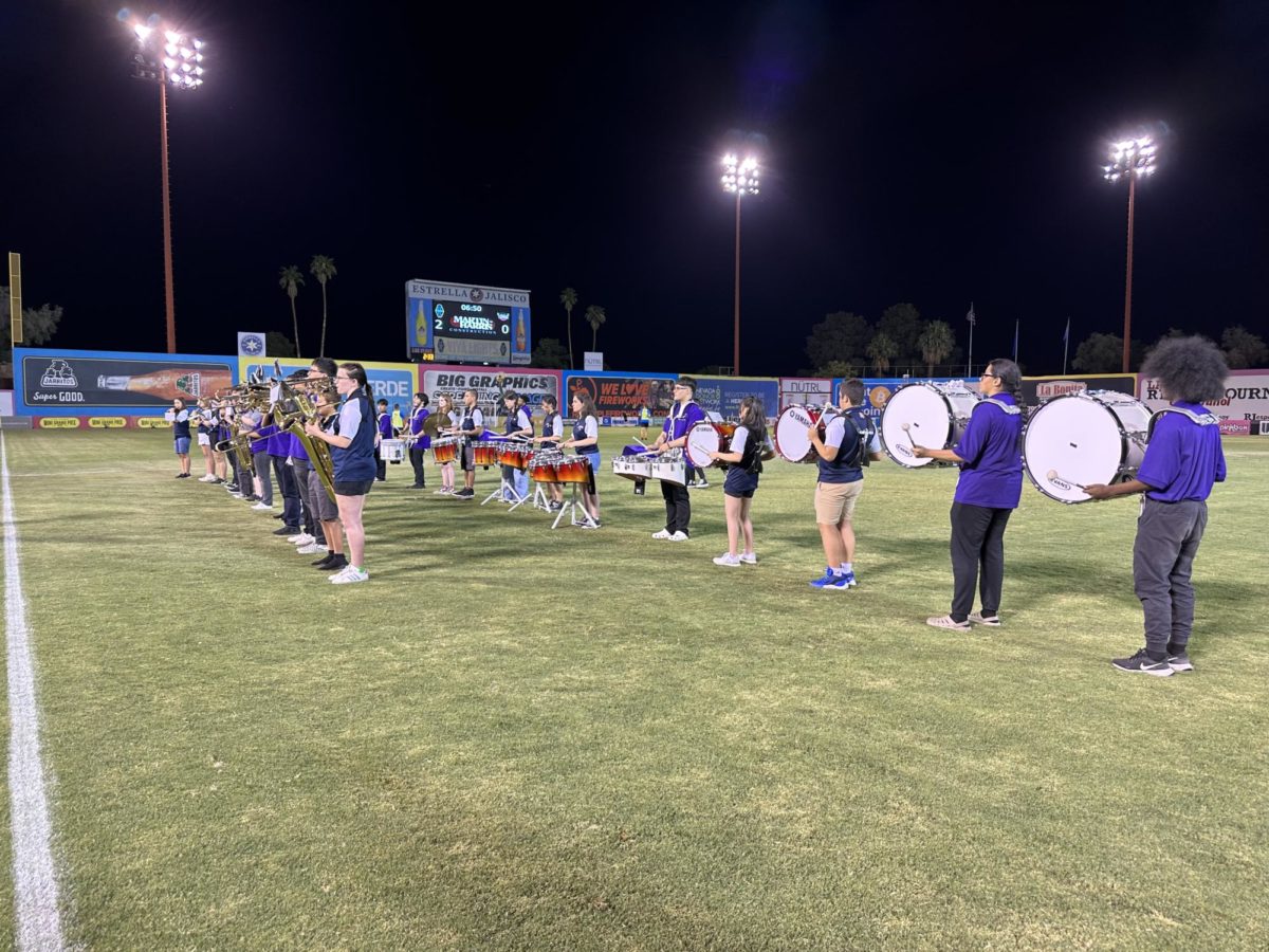 The Bishop Gorman marching band performing at Cashman Field.