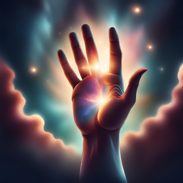 Hand reaching out into The Cosmos