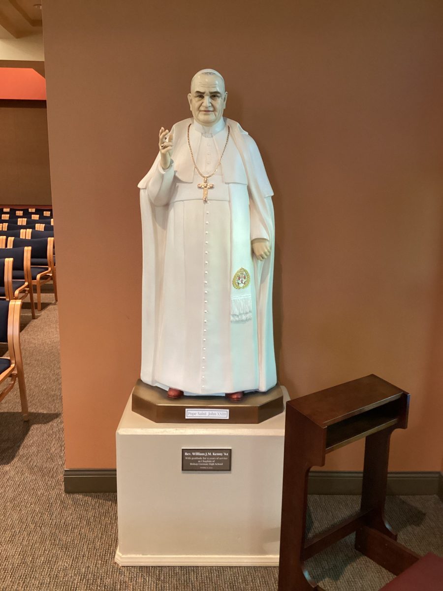 A statue of Pope Saint John XXIII dedicated to Father Bill.