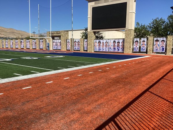 Fertitta Field looking decked out for Homecoming Night.  The senior banners hang to honor those on their future Senior Night.