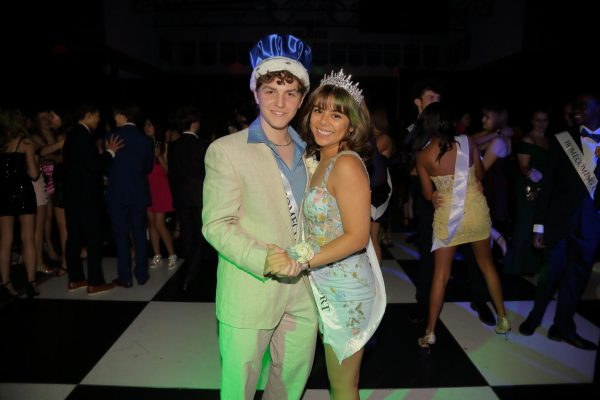 Luke Martin '25 and Marie Munoz '25 dancing at the homecoming dance after Martin was crowned. 