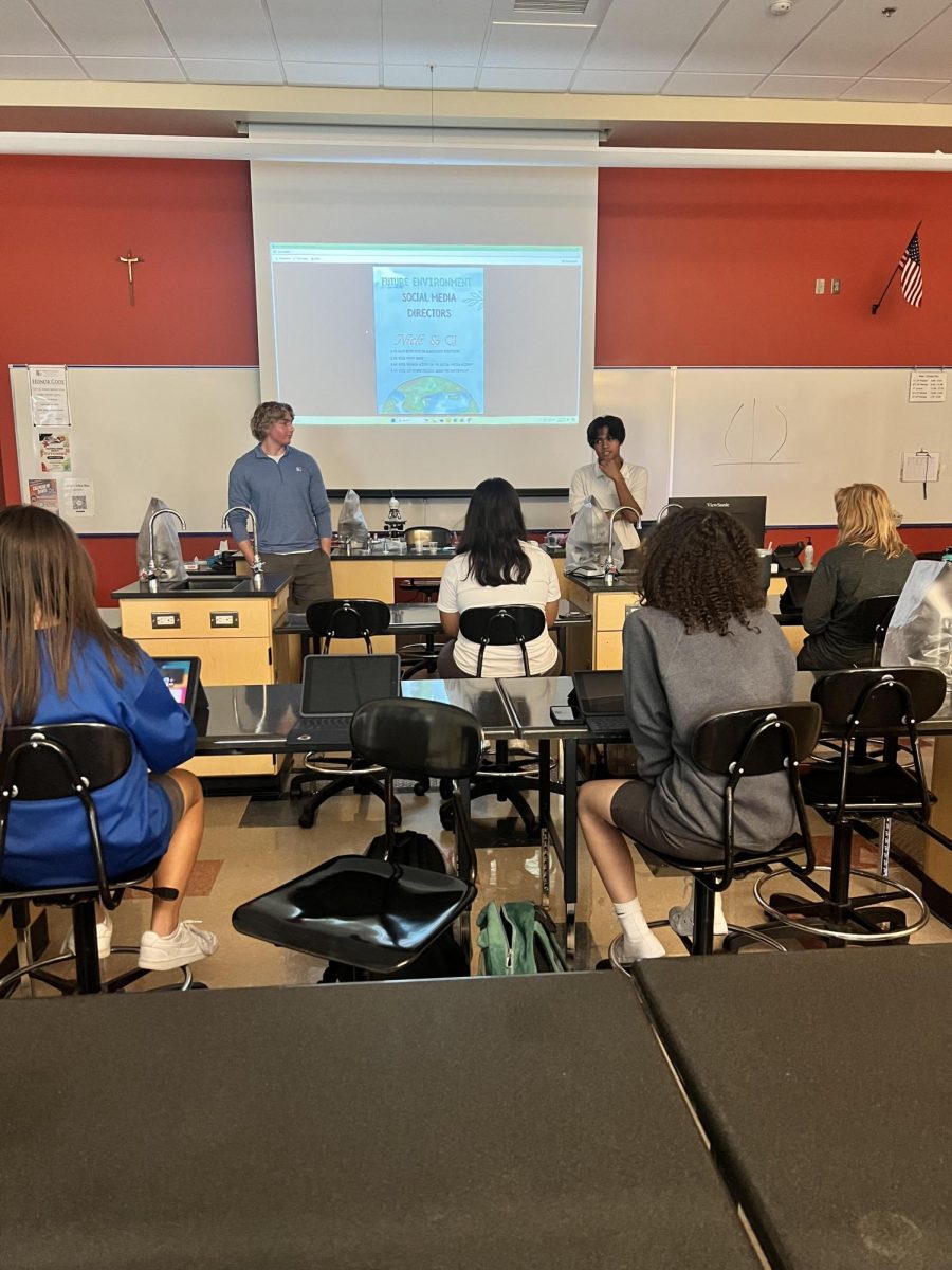 Nicholas Broz ‘26 and Carl Diaz ‘26 presenting to the environmental club. 