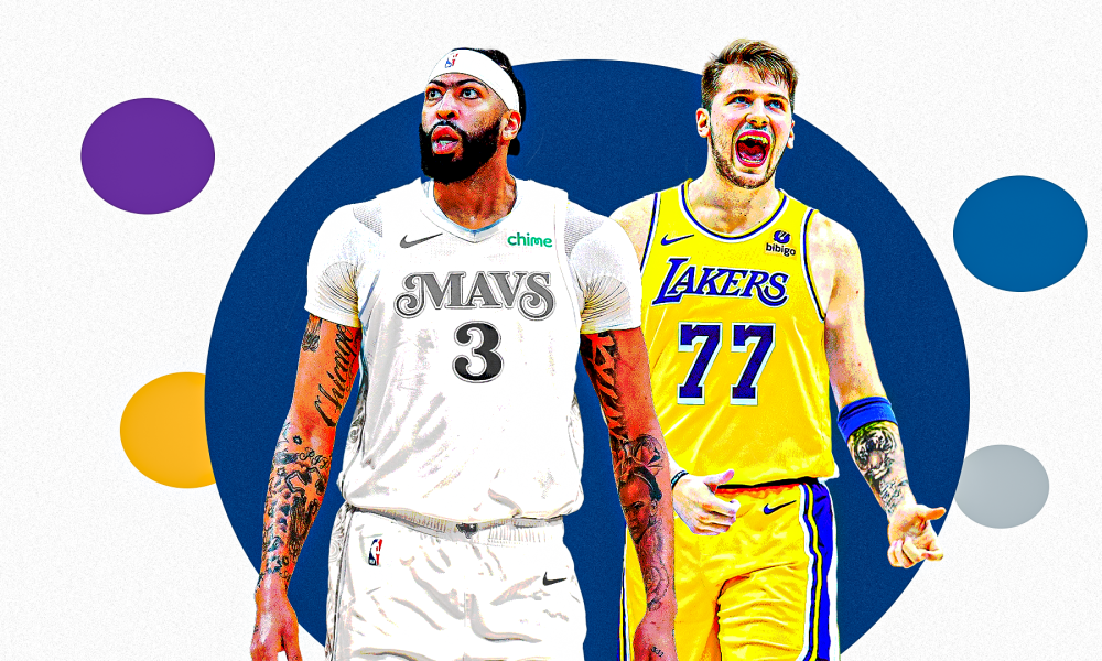 Anthony Davis (left) and Luka Doncic (right) being traded.