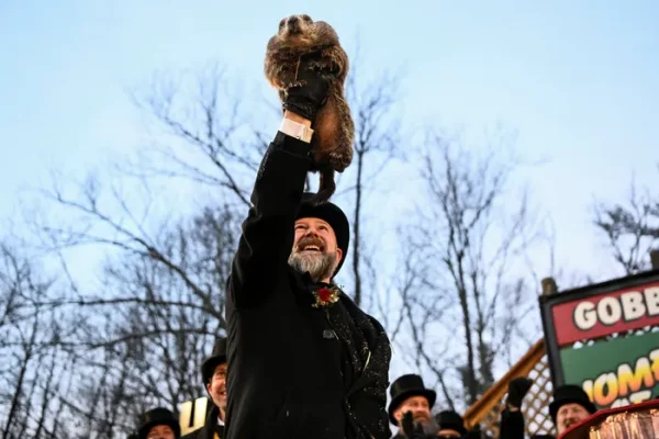 Punxsutawney Phil predicts six more weeks of winter on Groundhog Day.