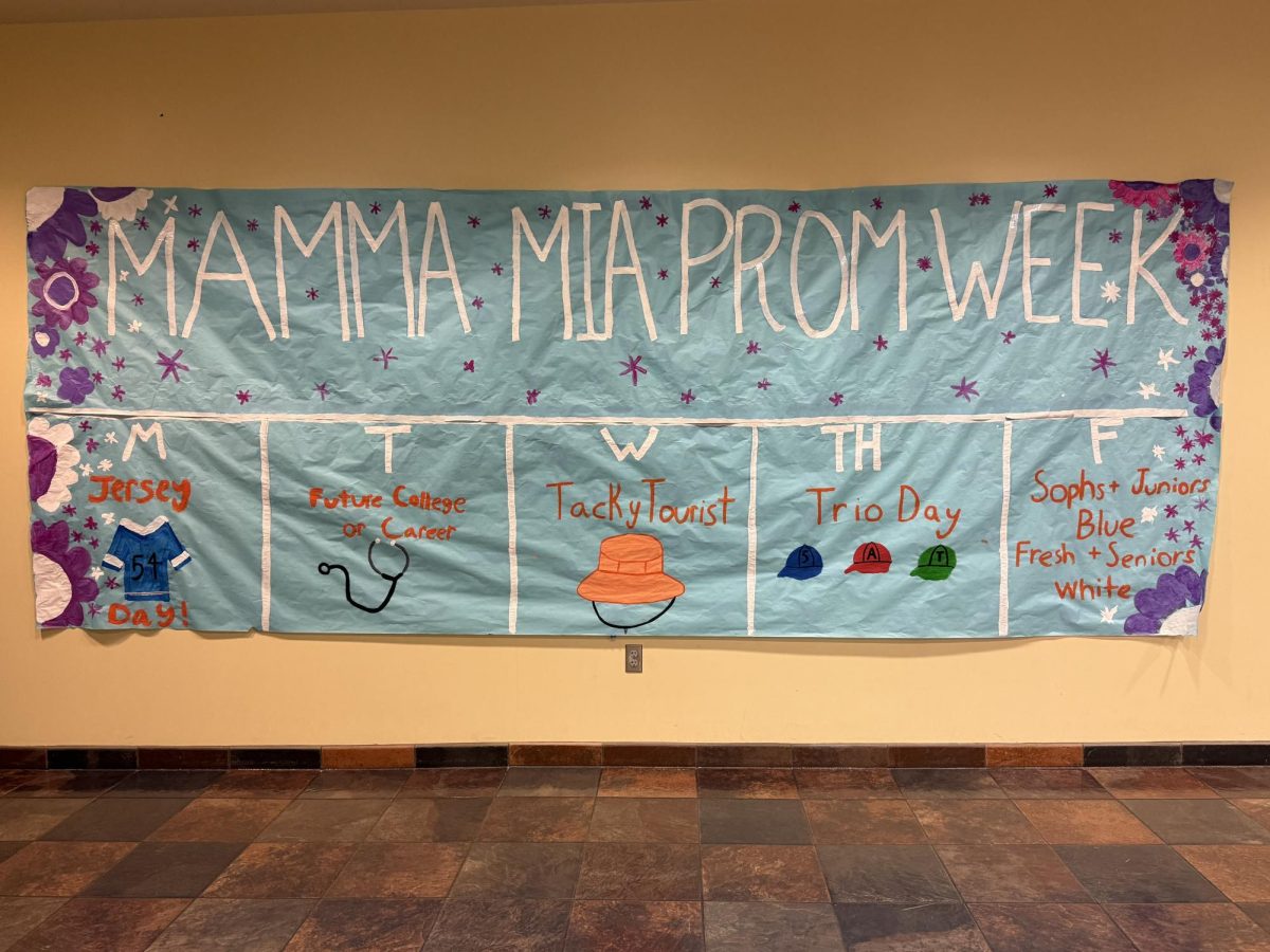 Prom week dress up days poster in the 300’s hallway 