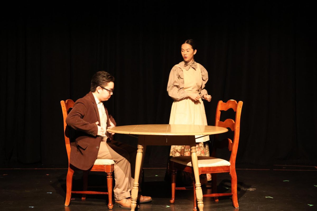 Arren Feliciano '28 and Josephina Russo '26 playing Mr. and Mrs. Gibbs. 