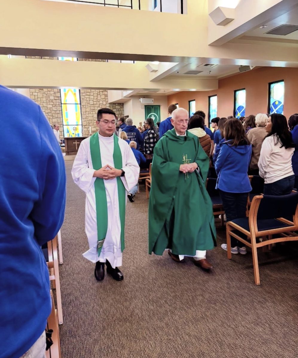 Fr. Bill and Fr. Joseph said Mass together on Friday morning. This was Fr. Joseph's firs Mass at Bishop Gorman. He gave a homily that stole student interest.  