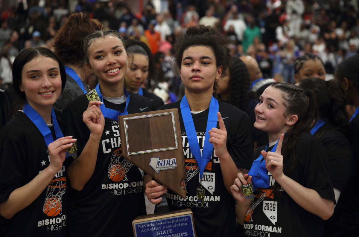 Kenzee Holton '27, Addy Carr '27, Lizzie Spaight '26, and Bailey Holton after winning the state championship. 